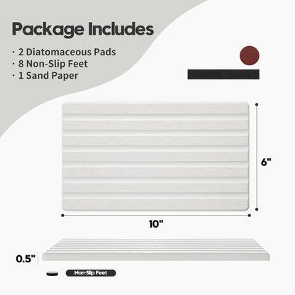 2PCS Water Absorbing Stone Drying Tray Mat for Bathroom Sink & Kitchen Counter Faucet Organizer, Quick Dry Dish Rack Soap Dispenser Sponge Holder, Vanity Sink Caddy Bar Coaster, Ivory White 8“x 4”