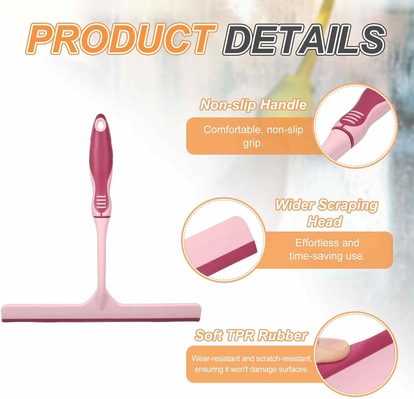 HARFINGTON Shower Squeegee 9.8 Inch Length Water Blade Cleaner Tool Household Mirror Squeegee with Hole for Windshield Window Cleaning Glass Door, Pink