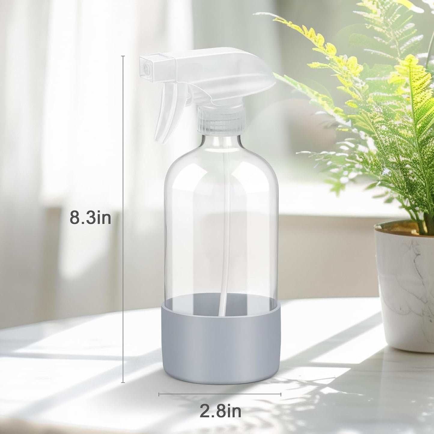 Worldgsb 2 Pack Glass Spray Bottles with Silicone Sleeve, 16 oz Empty Refillable Containers with Adjustable Spray Nozzles, Spray Bottles for Hair, Cleaning Solutions and Plants Blue&Grey