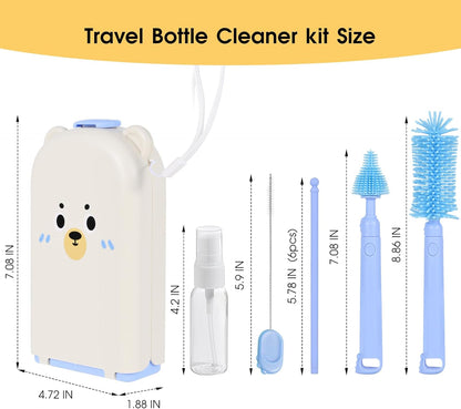 Travel Baby Bottle Cleaner Kit，7-in-1 Baby Bottle Brush Set for Travel and Home, All-in-One Baby Bottle Washing Kit: Integrated Cleaning & Drying System for Bottles and Breast Pump Parts (Green)