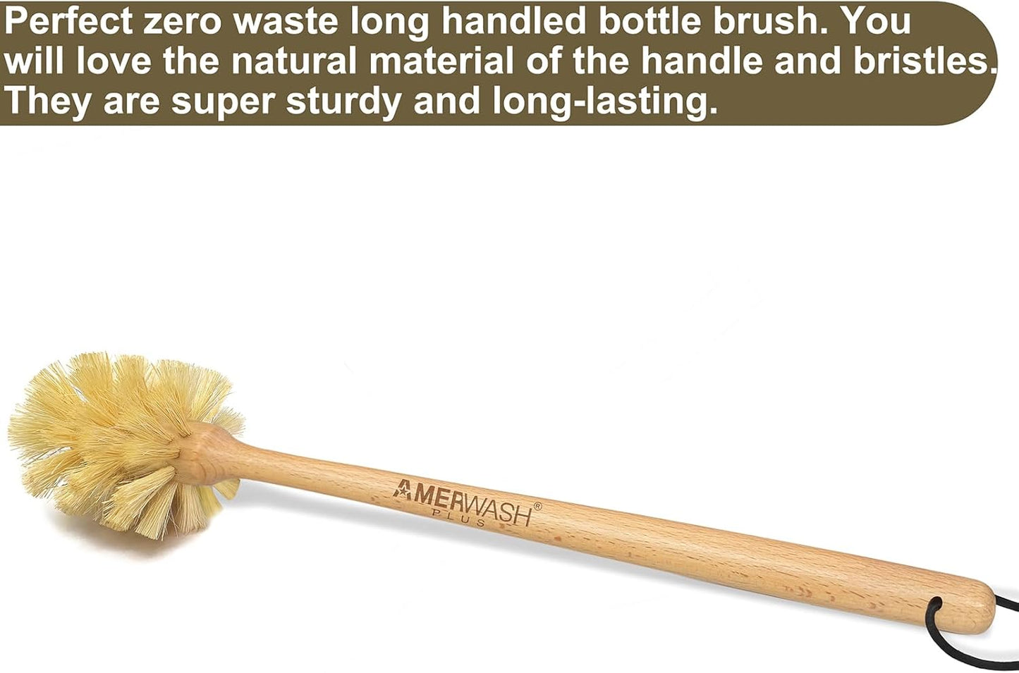 Bottle Brushes with Natural Bristles, 13-3/4 Inch Long Wood Handle Bottle Brush Cleans and Scrubs Wide Mouth Jars, Glasses, Vases, Mugs and Pitchers, Sisal + Horsehair Bristles 2 Pack