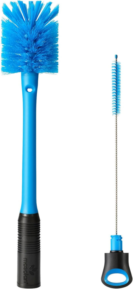 MOSOLAN 2-in-1 Water Bottle Brush and Straw Cleaner Brush, Long Handle Scrub Brush with Replaceable Head for Water Bottles, Glasswares, Mugs, Flasks, Tumblers, Vases, and Kitchen Sink, Smokey Blue