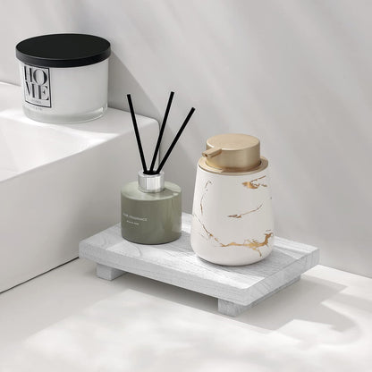 zoocatia Small Wood Tray Pedestal Stand Farmhouse Bathroom Decor Decorative Wooden Riser Kitchen Soap Dish Holder for Vanity, Counter, Sink, 9" x 5.9" - Black