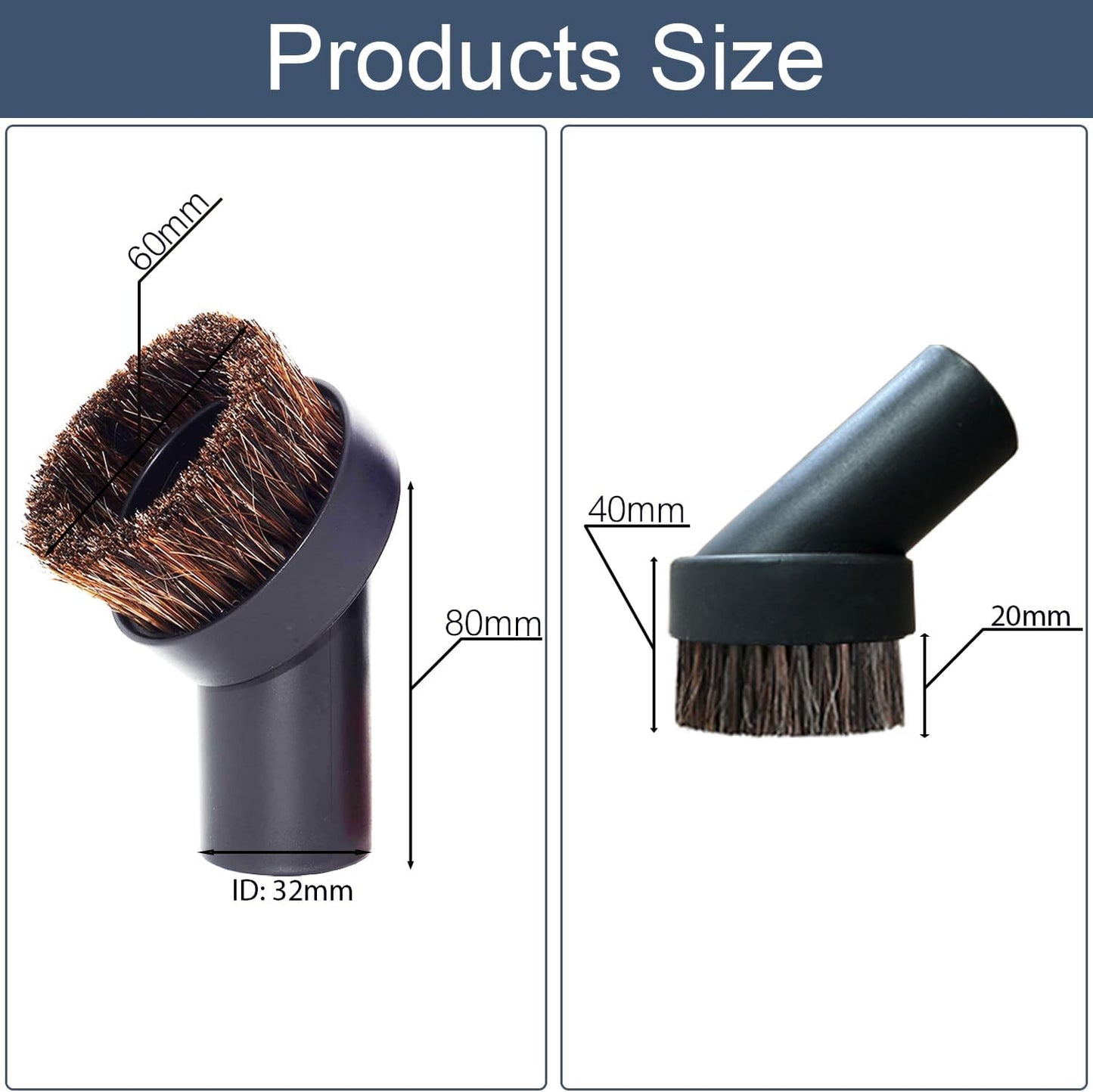 1.25'' Shop Vacuum Dust Brush Attachment with 25mm Horse Hair (2PCS) - Round Dust Brush Soft Bristle for Furniture, Blinds, Car, Wood, Electronics - 1.25 inch (32mm) Vacuum Accessories