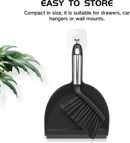 NACENA Mini Broom and Dustpan Set, Small Dust Pan and Brush Set with Handle Dustpan Teeth for Cleaning Hair Suitable for Office Desks Drawers Sofas Outdoor Camping, Light & Purple