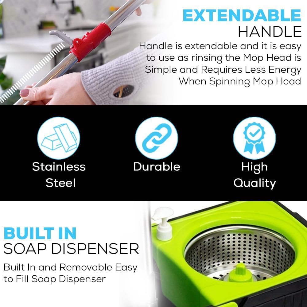 Simpli-Magic Premium Spin Mop Cleaning Bucket Set with 3 Microfiber Mop Heads Included