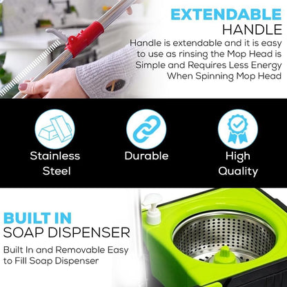 Simpli-Magic Premium Spin Mop Cleaning Bucket Set with 3 Microfiber Mop Heads Included