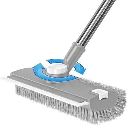 Floor Scrub Brush with Long Handle: 3 in 1 Heavy-Duty Floor Scrubber Brush with Squeegee for Cleaning Tile Bathroom Deck Kitchen Patio - Blue