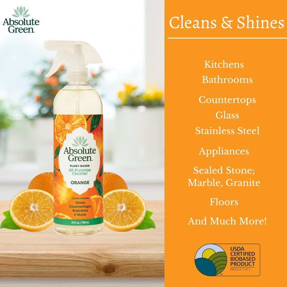 Absolute Green All Purpose Cleaner Spray, Non-Toxic, Kitchen, Bathroom, Countertop, Windows, Safe around Kids and Pets, Natural Peppermint Scent, 25 oz (1 Pack)