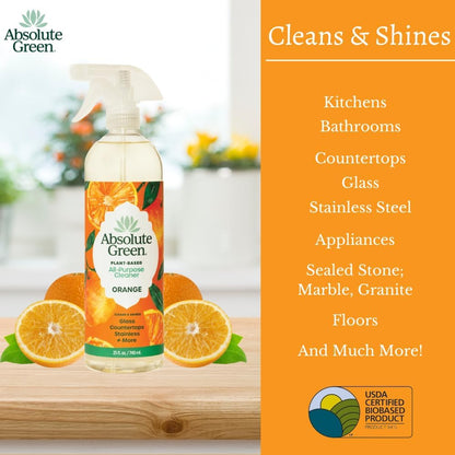 Absolute Green All Purpose Cleaner Spray, Non-Toxic, Kitchen, Bathroom, Countertop, Windows, Safe around Kids and Pets, Natural Peppermint Scent, 25 oz (1 Pack)