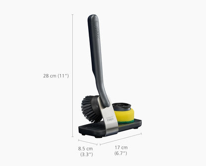 Joseph Joseph SinkTech Dish Brush with Replacement Head and Stainless-Steel Storage Stand Drip Tray