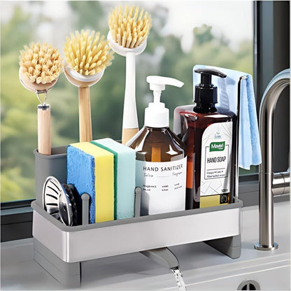 Kitchen Sink Caddy Organizer, Stainless Steel Sponge Holder, Kitchen Caddy Sink Organizer with Dish Brush Holder and Dishcloth Rack, Rustproof Dish Sponge Drying Rack for Countertop Storage