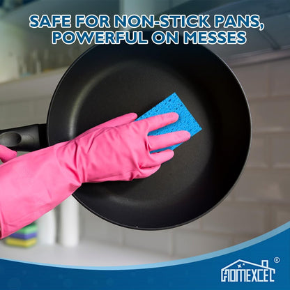HOMEXCEL Sponges Kitchen 12pcs, Non-Scratch Scrub Dish Sponge Safe on Non-Stick Cookware, Dual Sided Cleaning Sponges for Kitchen, Household, Bathroom and More