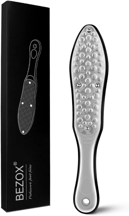 BEZOX Foot File Callus Remover, Double Sided Foot Scrubber for Dead Skin, Stainless Steel Pedicure File for Cracked Heel W/Cloth Storage Bag & Gift Box