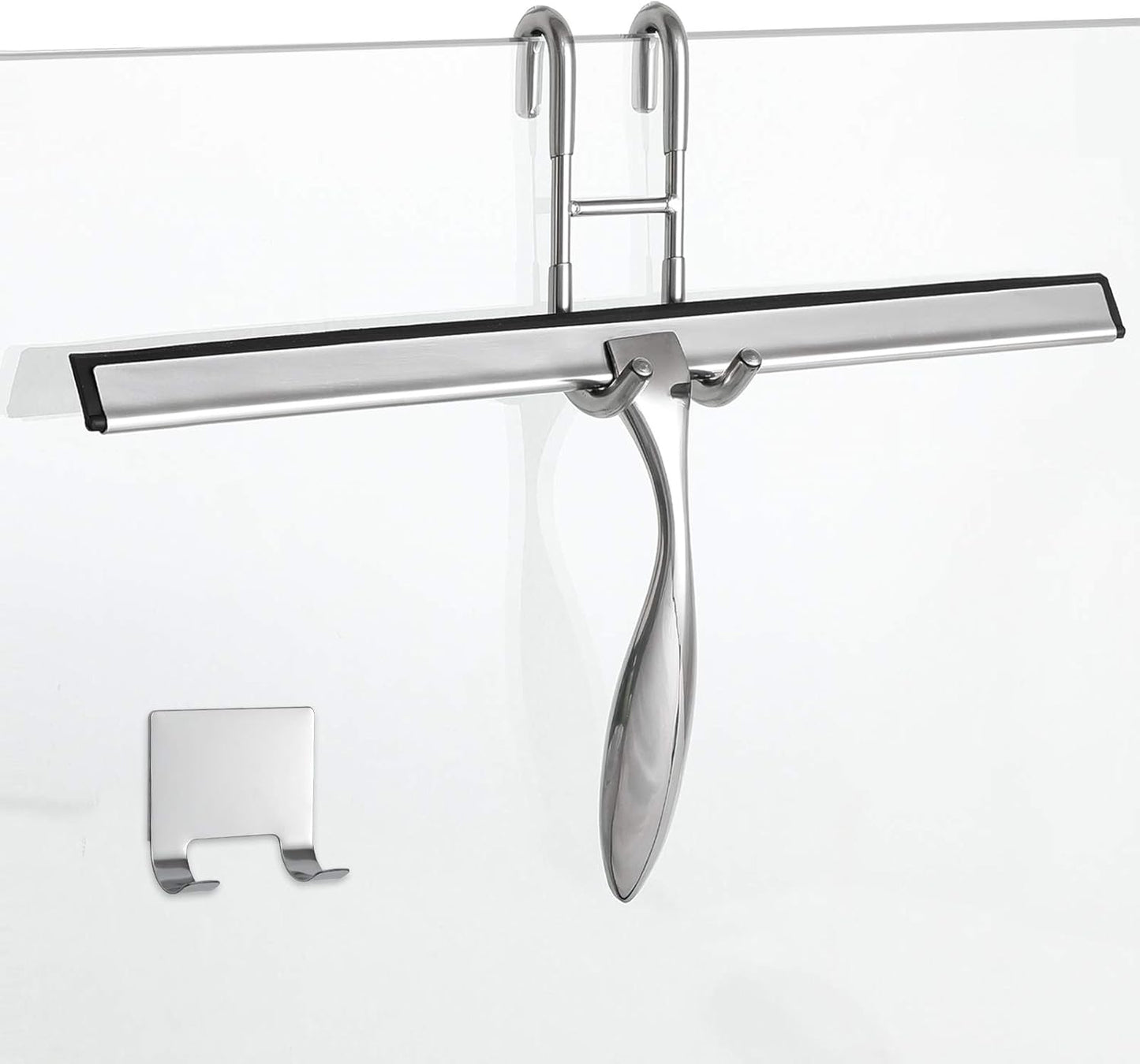 Simtive 12-Inch Shower Squeegee Set, Includes Shower Door Hook and Adhesive Hook, Squeegee for Shower Doors, Mirror and Window, Silver