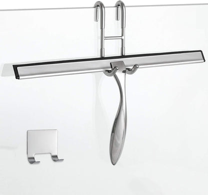 Simtive 12-Inch Shower Squeegee Set, Includes Shower Door Hook and Adhesive Hook, Squeegee for Shower Doors, Mirror and Window, Silver