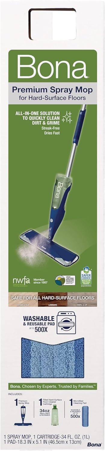 Bona Multi-Surface Floor Premium Spray Mop - Includes Multi-Surface Floor Cleaner Concentrate and Machine Washable Microfiber Cleaning Pad - For Stone, Tile, Laminate and Vinyl LVT/LVP Floors