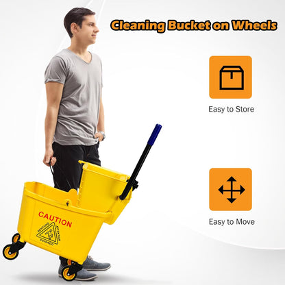 ARLIME Mop and Bucket Set with Wringer On Wheels, 21 Quart Capacity Portable Wringer Trolley on Wheels, Side Press Floor Cleaning Wavebrake w/Handle, Mop Bucket for Home, Commercial, Restaurants