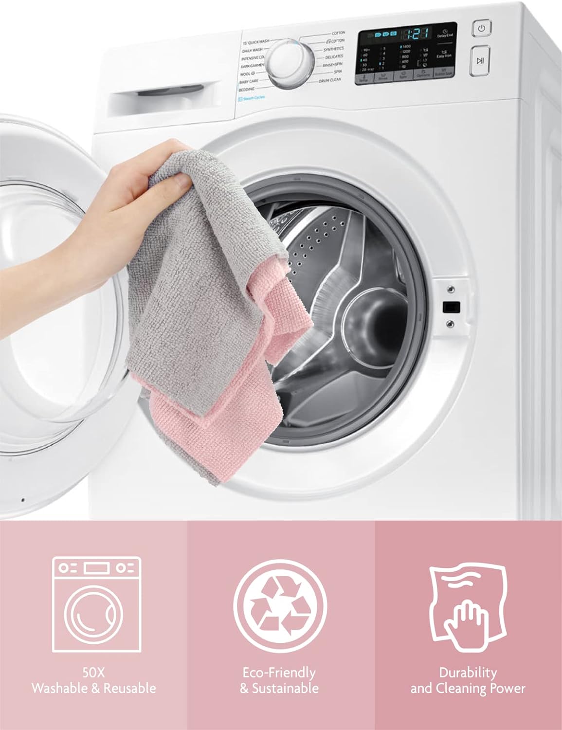 Fantasticlean Microfiber Cleaning Cloth Roll -40 Pack, Tear Away Microfiber Towels, 12" x 12", Reusable, Washable, Scratch Free, Ultra Absorbent Dishcloth for All-Around Cleaning Supplies (White)