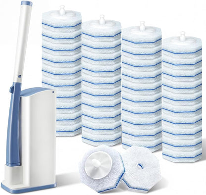 ROUNDSQUARE Disposable Toilet Bowl Cleaner with 40 Disinfecting 5X Power Refill Heads, Wands, Storage Caddy, Cleaning System Starter Kit