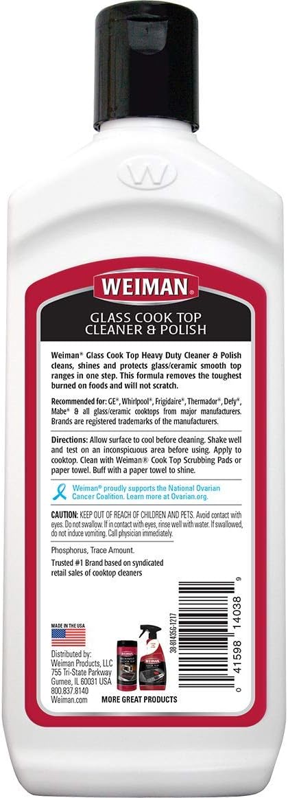 Weiman Glass Cooktop Heavy Duty Cleaner & Polish - Shines and Protects Glass/Ceramic Smooth Top Ranges with its Gentle Formula - 10 Oz., Clear