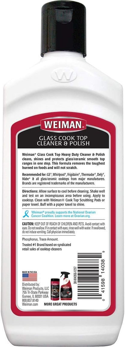 Weiman Glass Cooktop Heavy Duty Cleaner & Polish - Shines and Protects Glass/Ceramic Smooth Top Ranges with its Gentle Formula - 10 Oz., Clear