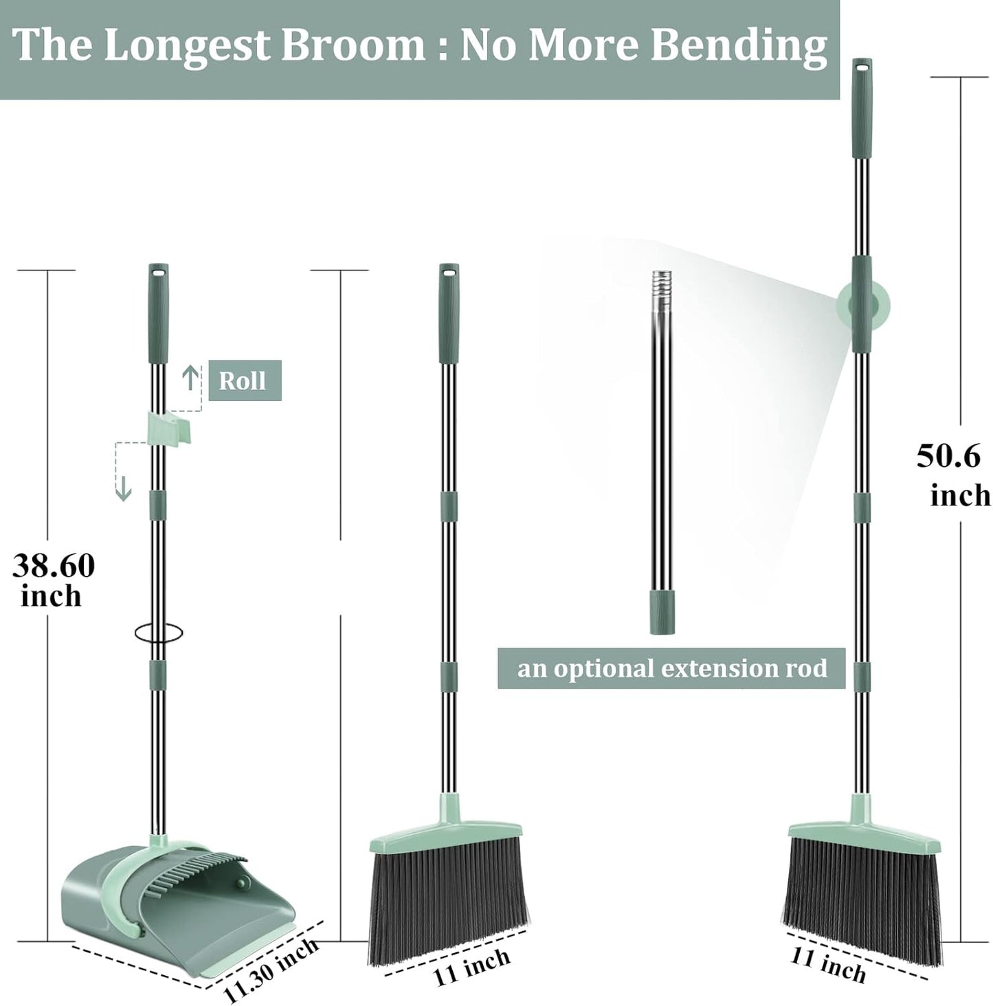 Ivandar Broom and Dustpan Set for Home, Broom and Dustpan Combo for Office, Long Handle Broom with Upright Standing Dust pan,Indoor&Outdoor Sweeping (Gray&Orange)