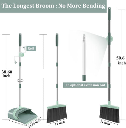 Ivandar Broom and Dustpan Set for Home, Broom and Dustpan Combo for Office, Long Handle Broom with Upright Standing Dust pan,Indoor&Outdoor Sweeping (Gray&Orange)