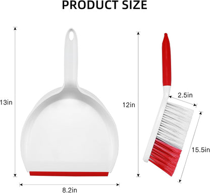 NACENA Dust Pan and Brush Set, Large Hand Broom and Dustpan Set Large Brush and Dustpan Set for Camping Broom and Dustpan Combo for Daily Cleaning Pet Hair Office Home Car, White & Red