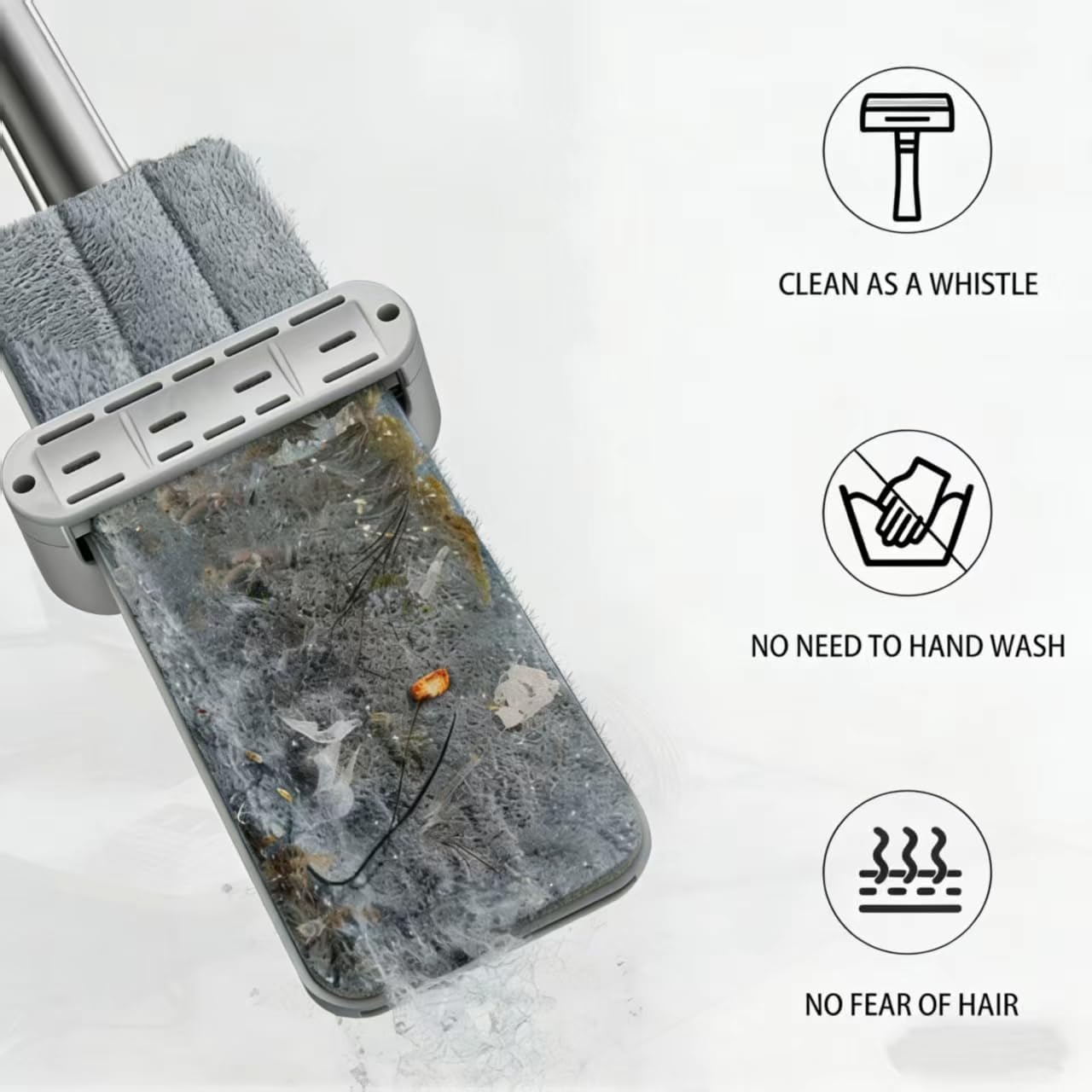 Large Flat Mop and Scalable Bucket with Wheels, 360 Rotating Microfiber Dust Mop with Dewatering Scraper, 54" Adjustable Stainless Steel (1 Mop + 4 Microfiber Pads + 1 Bucket)