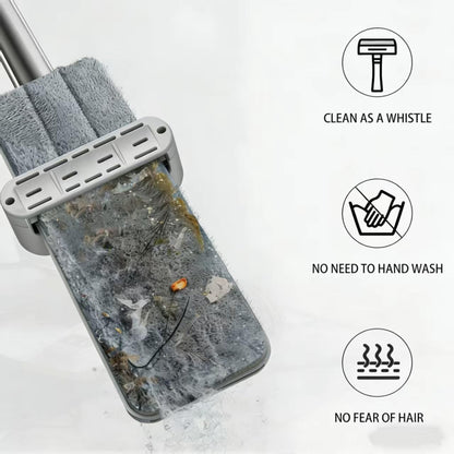 Large Flat Mop and Scalable Bucket with Wheels, 360 Rotating Microfiber Dust Mop with Dewatering Scraper, 54" Adjustable Stainless Steel (1 Mop + 4 Microfiber Pads + 1 Bucket)