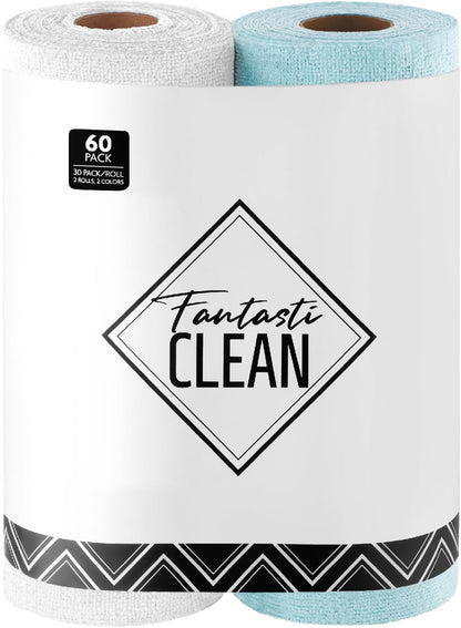 Fantasticlean Microfiber Cleaning Cloth Roll -40 Pack, Tear Away Microfiber Towels, 12" x 12", Reusable, Washable, Scratch Free, Ultra Absorbent Dishcloth for All-Around Cleaning Supplies (White)