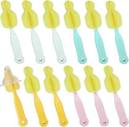Bottle Brush Sponge Cup Brush Set with 4 Replacement Brush Head Portable Long Handle Water Bottle Cleaner Brush, for Baby Bottles Vacuum Flasks (4 Brushes + 4 Heads)