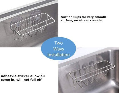 TESOT Sink Caddy Sponge Holder for Kitchen Sink Dish Cloth Hanger 2 Suspension Options(Suction Cups and Adhesive Hook), SUS304 Stainless Steel, Silver