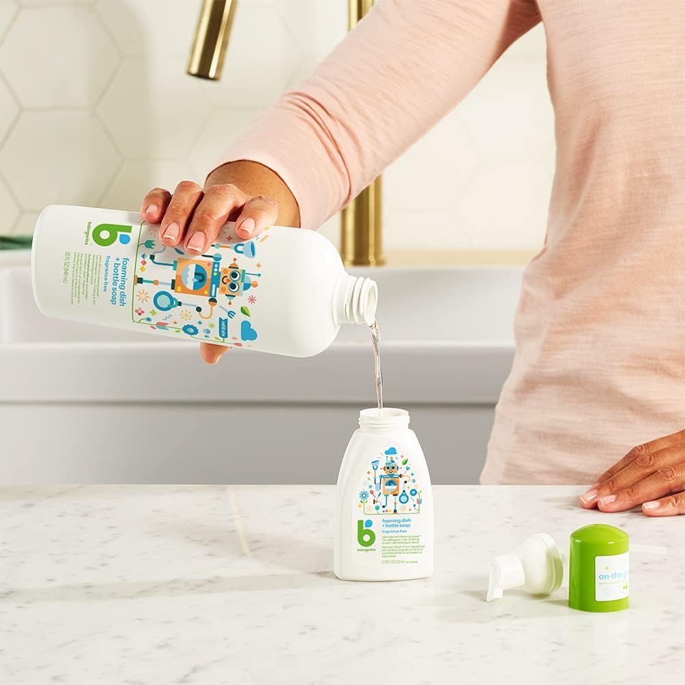Babyganics Foaming Dish & Bottle Soap Refill, Fragrance Free, Removes Dried Milk, 32 Fl Oz (Pack of 2), Packaging May Vary
