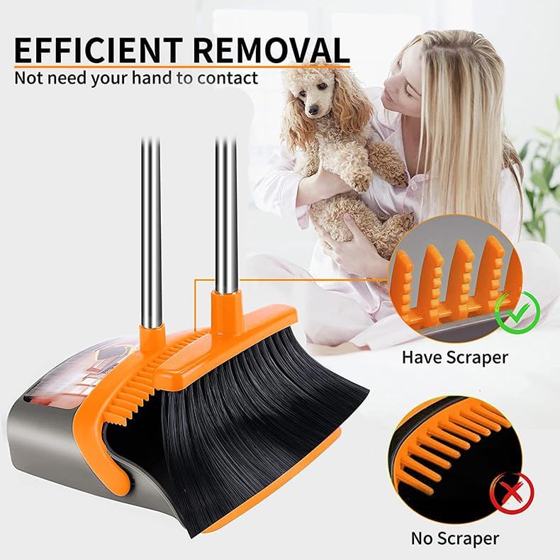 2-Pack is More economical,Brooms with Dustpan Combo Set， with 52" Long Handle, Dustpan Teeth with self-Cleaning Function, Indoor and Outdoor Sweeping, Perfect for Home Office (Large/Red /2-Pack)