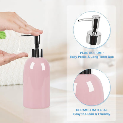 Natheeph Dish Soap Dispenser, Hand Soap Dispenser Ceramic Bottle, Refillable Liquid Great for Kitchen Dish Soap, Hand Soap, Essential Oil & Lotion (Bright White)