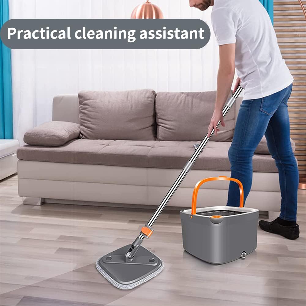 4PC Pads for KZKR Spin Mop and Bucket Set with Self Separation Dirty and Clean Water System, Self Wringing Rotating Square Mop-Head for Hardwood Tile Marble Floors