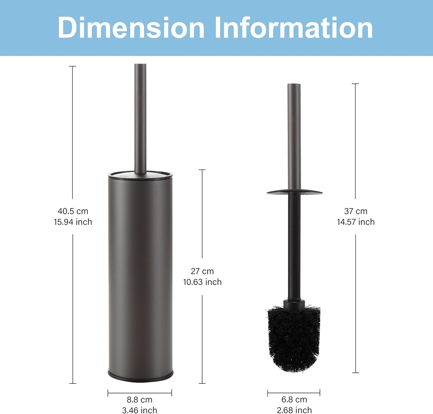 BGL Stainless Steel Toilet Brush with Holder, 2 Black Bristle Heads