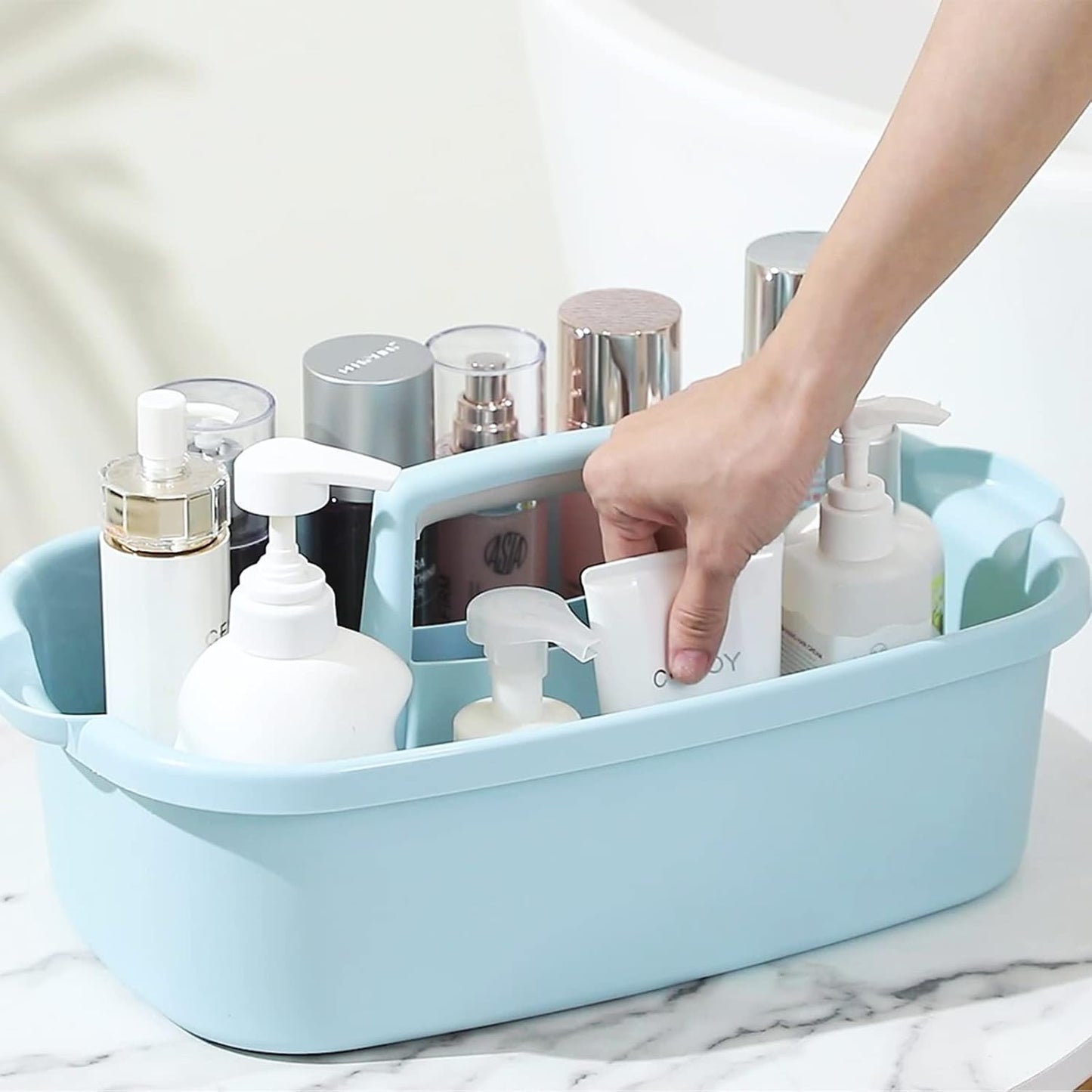 Large Cleaning Supplies Caddy Portable Shower Basket Supply Organizer with Handle Plastic Bucket Tool Storage for Bathroom, Bedroom, Kitchen, College Dorm, Garden, Dark Gray 2 Pack