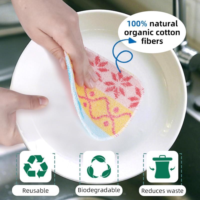 Amarelle GEN II Dish Washing Scrubbers (3-Pack), Made in Green Kitchen Scrubbers for Dishes, Non Scratch Pot & Pan Scrubber, Dual-Sided Heavy-Duty Scouring Pads, Reusable (Nordic Folk)