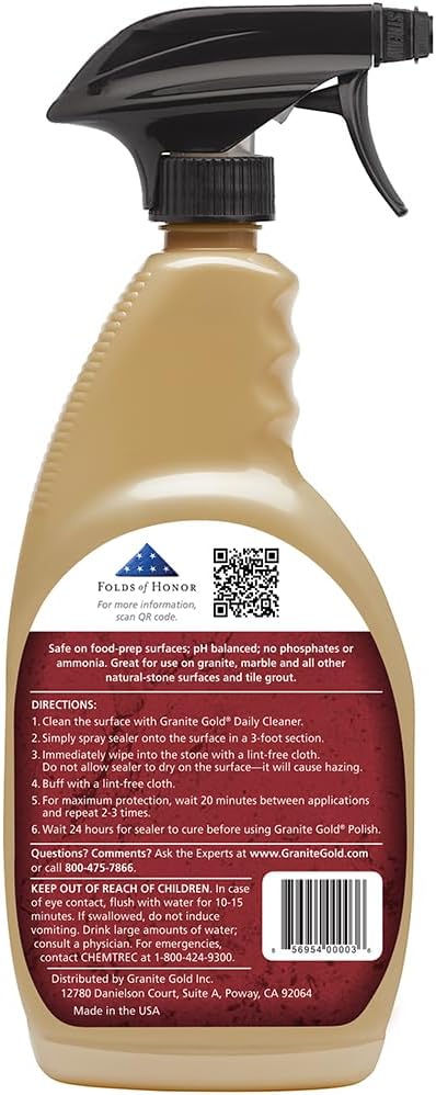 Granite Gold Granite Sealer Combo Pack, Water-Based Sealer Spray and Refill for Granite, Marble, Travertine, Natural Stone Countertops, 24 oz + 64 oz