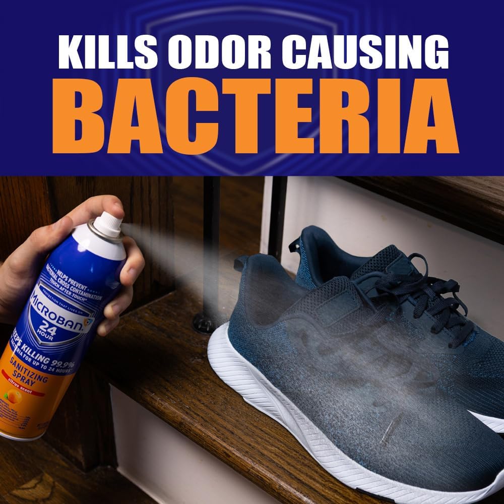 MICROBAN Sanitizing Spray, 15 oz., 2 Pack, Fresh Scent, Disinfects, Sanitizes, Eliminates Odors, and Keeps Killing 99.9% of Bacteria on Hard, Non-Porous Surfaces in Home for up to 24 Hours