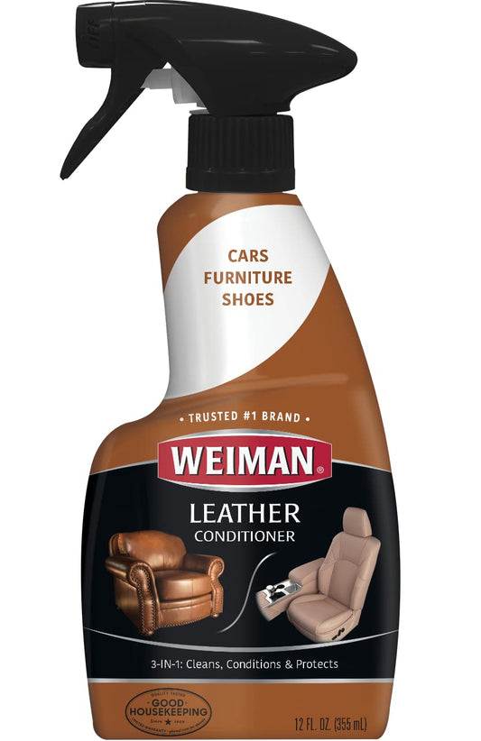 Weiman Leather Cleaner & Conditioner - 12 Fl Oz - Non Toxic Cleans Conditions and Restores Leather Surfaces - UV Protectants Help Prevent Cracking or Fading of Leather Couches Car Seats Shoes Purses