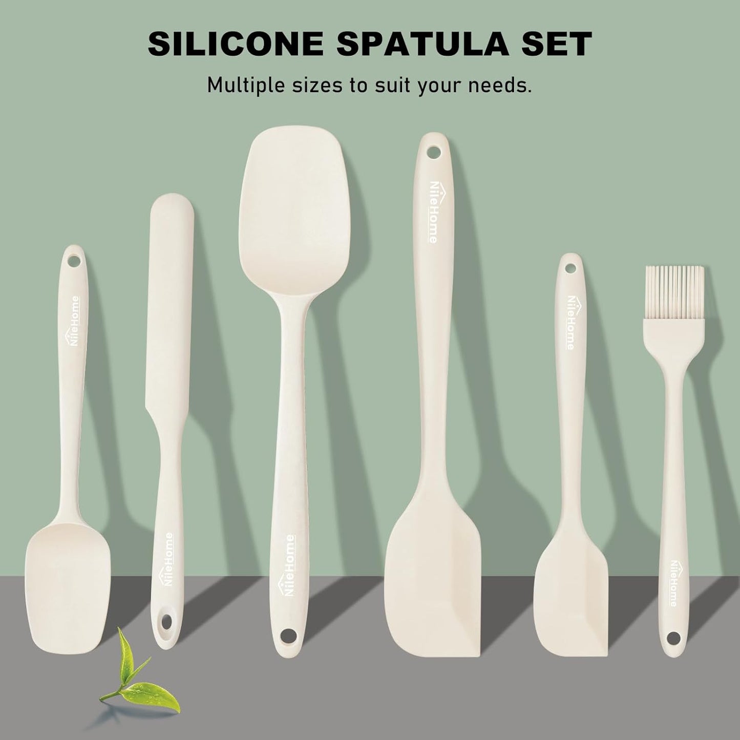 NileHome Silicone Spatula Set, 6 Pieces Food Grade Kitchen Utensils with Silicone Brush Heat Resistant Dishwasher Safe BPA-Free Rubber Spatula for Scraping, Baking, Cooking, Mixing-Forest Style