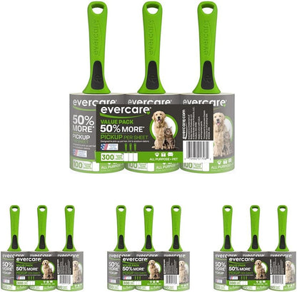 Evercare All Purpose Pet Hair Lint Roller, 100 Sheets – Reusable Sticky Roller for Pet Hair, Cat & Dog Hair Remover, Lint Remover, Pet Hair Remover for Furniture, Clothing & Cars