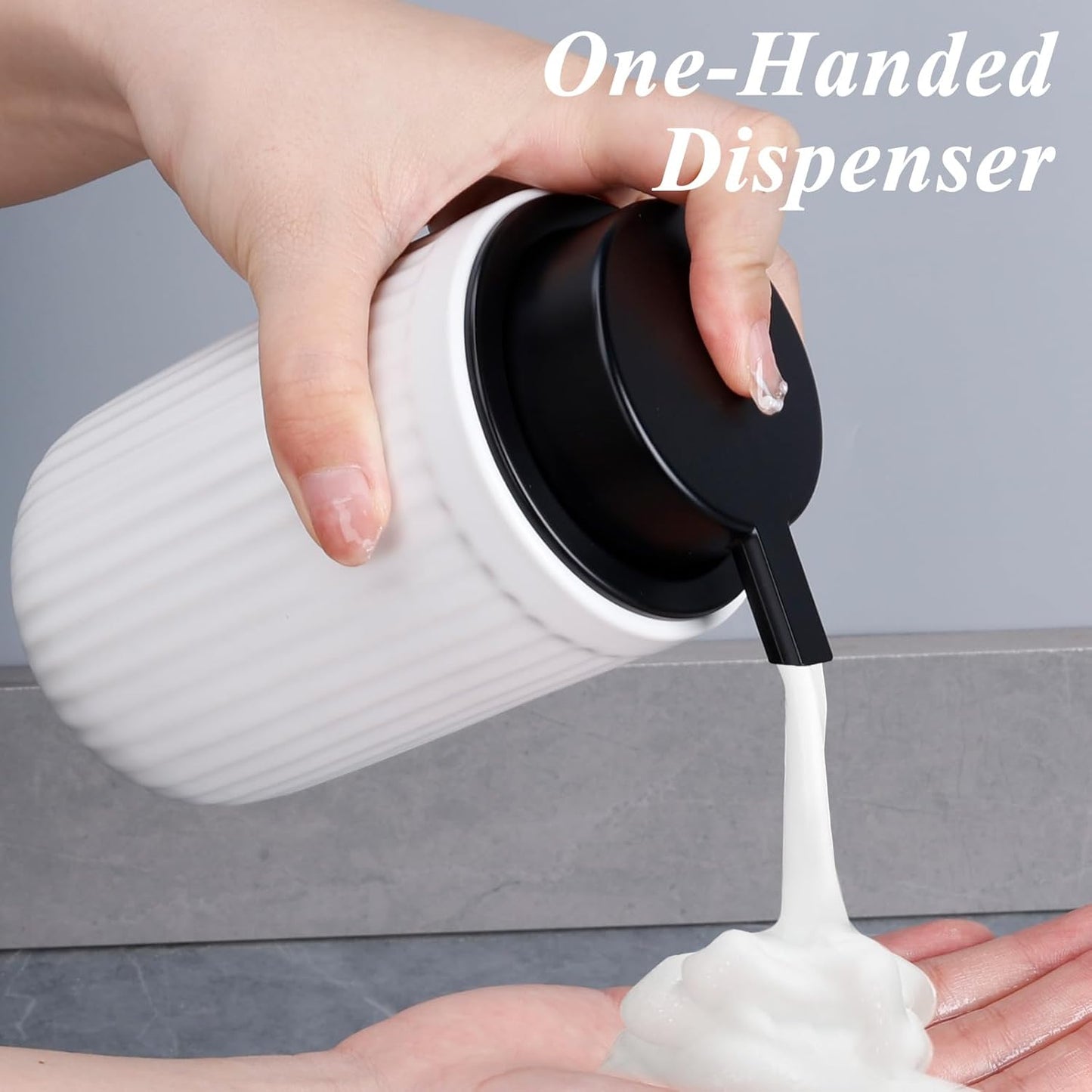 BosilunLife Dish Hand Soap Dispenser - Liquid Pump Soap Dispenser for Bathroom Decro 12oz Ceramic Kitchen Dish Dispenser with Rust-Proof Liquid Pump Modern Refillable Lotion Bottles