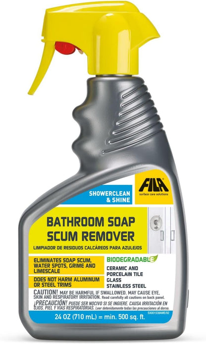 FILA Surface Care solutions, SHOWERCLEAN & SHINE FOAM, Bathroom Foam Cleaner, Removes Limescale, Soap Scum and Water Stains, Cleans and Deodorizes, Safe on Steel, Glass and Ceramic, 24 Oz