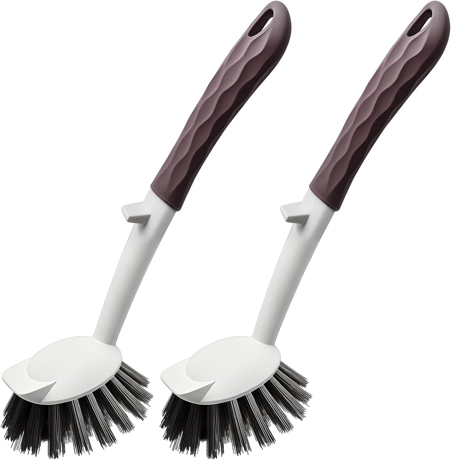 Dish Brush, 2 Pack with Comfortable Handle, with Built-in Scraper, Scrub Brush with Medium Firm bristles for Cleaning Dishes, Sink, Pots (Brown)