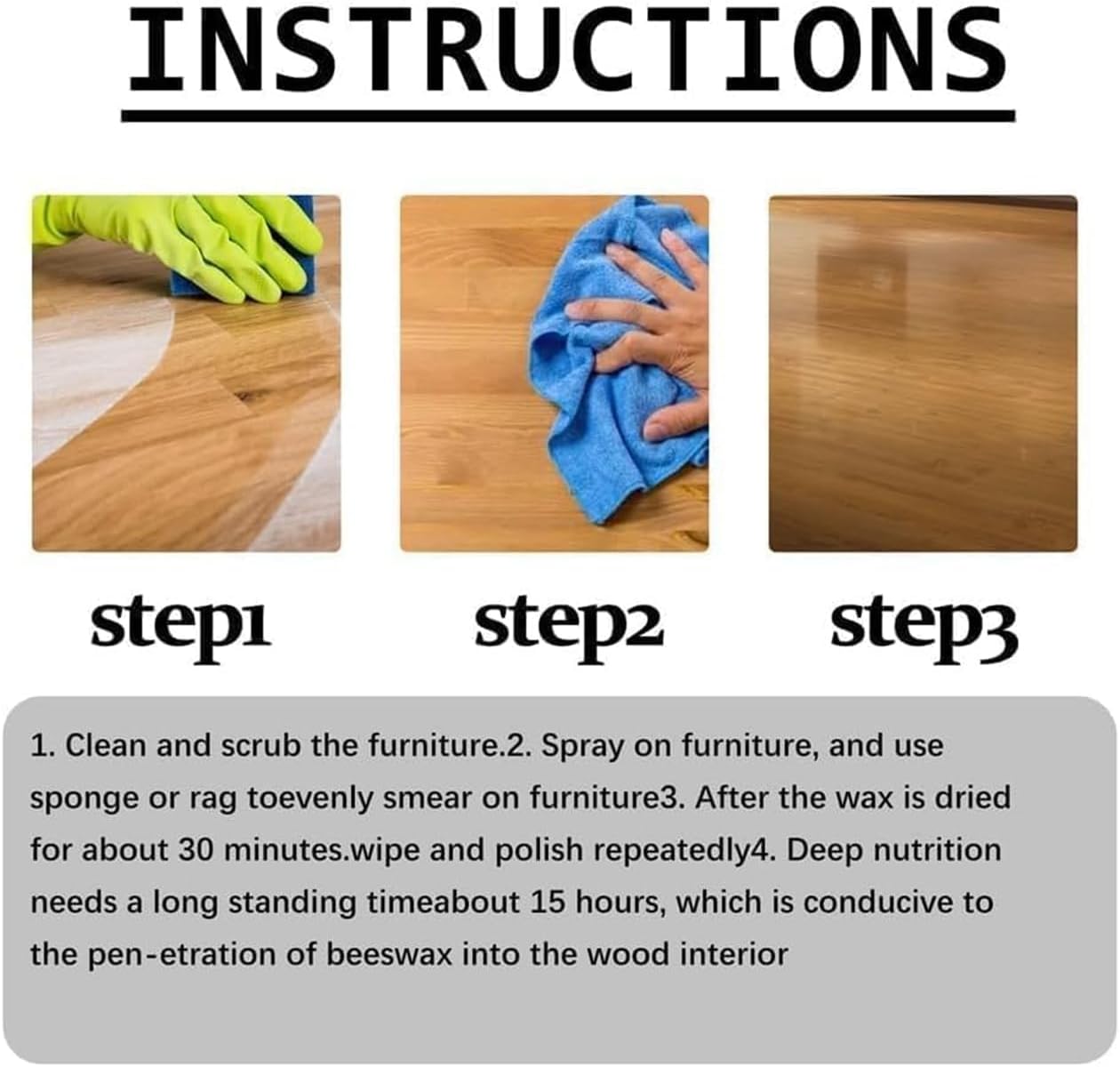 Natural Beeswax Spray, Beeswax Furniture Polish, Multipurpose Wood Floor Cleaner and Polish for Furniture, Floor, Tables 120ML